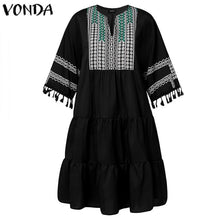 Load image into Gallery viewer, Summer Dress VONDA 2019 Woman Vintage Printed Half Sleeve V Neck Party Dresses Loose Mini Dresses Bohemian Vestidos Femme Robe