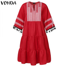 Load image into Gallery viewer, Summer Dress VONDA 2019 Woman Vintage Printed Half Sleeve V Neck Party Dresses Loose Mini Dresses Bohemian Vestidos Femme Robe