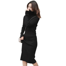 Load image into Gallery viewer, Women Autumn Winter Dress Solid Color High Collar Dress Knit Mid-long Slim Dress For Women