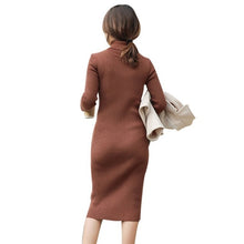 Load image into Gallery viewer, Women Autumn Winter Dress Solid Color High Collar Dress Knit Mid-long Slim Dress For Women
