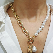 Load image into Gallery viewer, KMVEXO Vintage Baroque Irregular Pearl Lock Chains Necklace 2020 Geometric Aangel Pendant Love Necklaces for Women Punk Jewelry
