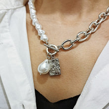 Load image into Gallery viewer, KMVEXO Vintage Baroque Irregular Pearl Lock Chains Necklace 2020 Geometric Aangel Pendant Love Necklaces for Women Punk Jewelry