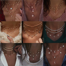 Load image into Gallery viewer, Boho Multi-element Crystal Necklaces For Women Fashion Gold Necklace Vintage Multiple Layers Pendant Necklace Jewelry Gift
