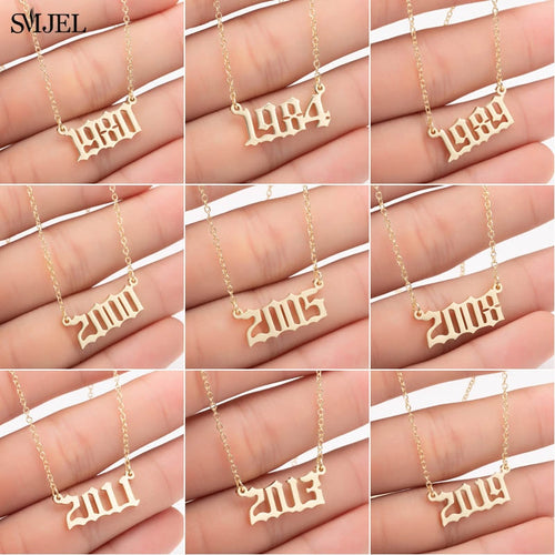 SMJEL Personalize Year Number Necklaces for Women Custom Year 1980 1989 2000 Birthday Gift from 1980 to 2019