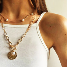 Load image into Gallery viewer, 17KM Vintage Pearl Necklaces For Women Fashion Multi-layer Shell Knot Pearl Chain Necklace 2020 NEW Coin Cross Choker Jewelry