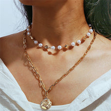 Load image into Gallery viewer, 17KM Vintage Pearl Necklaces For Women Fashion Multi-layer Shell Knot Pearl Chain Necklace 2020 NEW Coin Cross Choker Jewelry