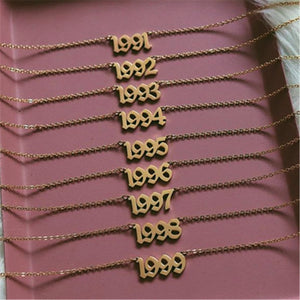 QIAMNI Stainless Steel 1985-2020 Birth Year Necklaces for Women Men Choker Date Number Pendant Necklace Jewelry Commemorat Gift