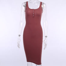 Load image into Gallery viewer, WannaThis Knee-Length Dress Knitted Elastic Sleeveless Bodycon elegant Women 2019 Summer Sexy V-Neck Button Party Slim Dresses