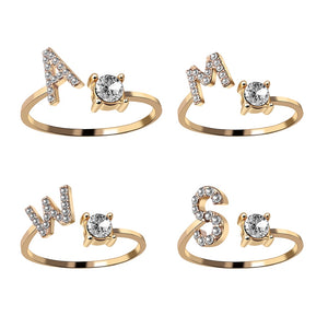 A-Z Letter Gold Color Metal Adjustable Opening Ring Initials Name Alphabet Female Creative Finger Rings Trendy Party Jewelry