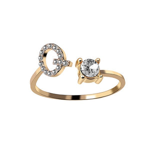 A-Z Letter Gold Color Metal Adjustable Opening Ring Initials Name Alphabet Female Creative Finger Rings Trendy Party Jewelry