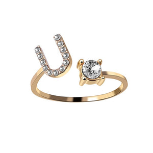 A-Z Letter Gold Color Metal Adjustable Opening Ring Initials Name Alphabet Female Creative Finger Rings Trendy Party Jewelry