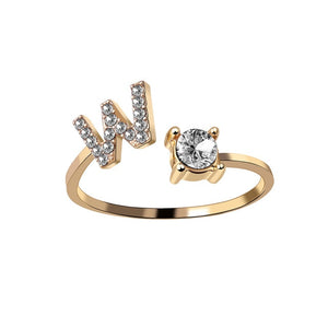 A-Z Letter Gold Color Metal Adjustable Opening Ring Initials Name Alphabet Female Creative Finger Rings Trendy Party Jewelry