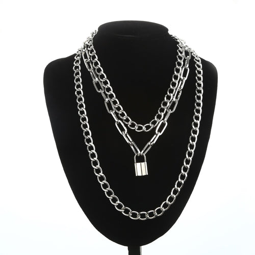 Layered Chain Necklace Neck Chains Lock Pendant  Jewelry For Women Punk Choker Padlock Goth Jewelry Grunge Aesthetic Accessories