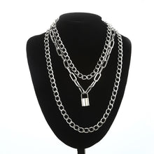 Load image into Gallery viewer, Layered Chain Necklace Neck Chains Lock Pendant  Jewelry For Women Punk Choker Padlock Goth Jewelry Grunge Aesthetic Accessories