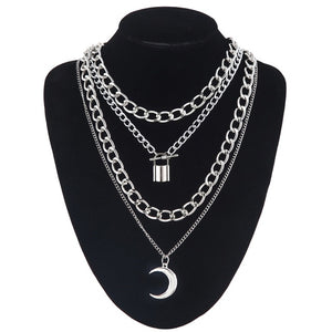 Layered Chain Necklace Neck Chains Lock Pendant  Jewelry For Women Punk Choker Padlock Goth Jewelry Grunge Aesthetic Accessories