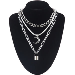 Layered Chain Necklace Neck Chains Lock Pendant  Jewelry For Women Punk Choker Padlock Goth Jewelry Grunge Aesthetic Accessories