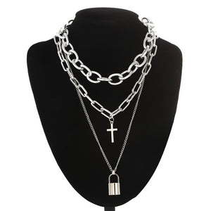 Layered Chain Necklace Neck Chains Lock Pendant  Jewelry For Women Punk Choker Padlock Goth Jewelry Grunge Aesthetic Accessories