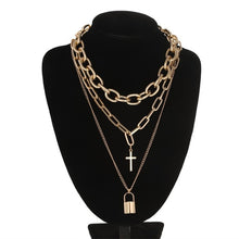Load image into Gallery viewer, Layered Chain Necklace Neck Chains Lock Pendant  Jewelry For Women Punk Choker Padlock Goth Jewelry Grunge Aesthetic Accessories