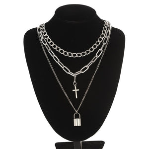 Layered Chain Necklace Neck Chains Lock Pendant  Jewelry For Women Punk Choker Padlock Goth Jewelry Grunge Aesthetic Accessories