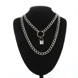 Layered Chain Necklace Neck Chains Lock Pendant  Jewelry For Women Punk Choker Padlock Goth Jewelry Grunge Aesthetic Accessories