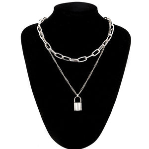 Layered Chain Necklace Neck Chains Lock Pendant  Jewelry For Women Punk Choker Padlock Goth Jewelry Grunge Aesthetic Accessories