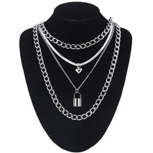 Load image into Gallery viewer, Layered Chain Necklace Neck Chains Lock Pendant  Jewelry For Women Punk Choker Padlock Goth Jewelry Grunge Aesthetic Accessories