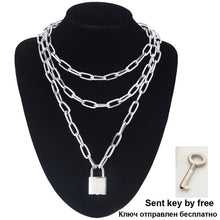 Load image into Gallery viewer, Layered Chain Necklace Neck Chains Lock Pendant  Jewelry For Women Punk Choker Padlock Goth Jewelry Grunge Aesthetic Accessories