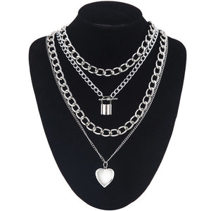 Layered Chain Necklace Neck Chains Lock Pendant  Jewelry For Women Punk Choker Padlock Goth Jewelry Grunge Aesthetic Accessories