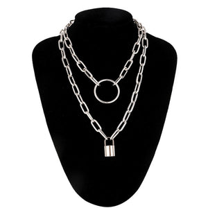 Layered Chain Necklace Neck Chains Lock Pendant  Jewelry For Women Punk Choker Padlock Goth Jewelry Grunge Aesthetic Accessories