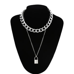 Layered Chain Necklace Neck Chains Lock Pendant  Jewelry For Women Punk Choker Padlock Goth Jewelry Grunge Aesthetic Accessories