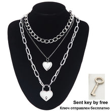 Load image into Gallery viewer, Layered Chain Necklace Neck Chains Lock Pendant  Jewelry For Women Punk Choker Padlock Goth Jewelry Grunge Aesthetic Accessories