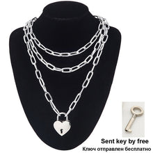 Load image into Gallery viewer, Layered Chain Necklace Neck Chains Lock Pendant  Jewelry For Women Punk Choker Padlock Goth Jewelry Grunge Aesthetic Accessories
