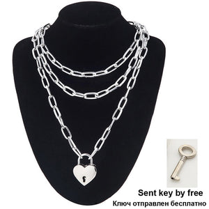 Layered Chain Necklace Neck Chains Lock Pendant  Jewelry For Women Punk Choker Padlock Goth Jewelry Grunge Aesthetic Accessories