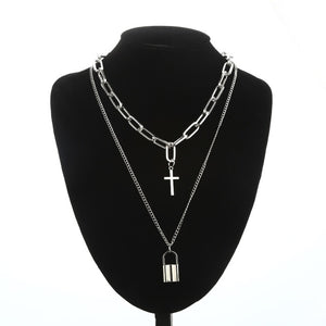 Layered Chain Necklace Neck Chains Lock Pendant  Jewelry For Women Punk Choker Padlock Goth Jewelry Grunge Aesthetic Accessories