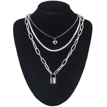 Load image into Gallery viewer, Layered Chain Necklace Neck Chains Lock Pendant  Jewelry For Women Punk Choker Padlock Goth Jewelry Grunge Aesthetic Accessories