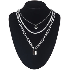 Layered Chain Necklace Neck Chains Lock Pendant  Jewelry For Women Punk Choker Padlock Goth Jewelry Grunge Aesthetic Accessories