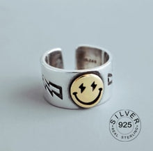Load image into Gallery viewer, Hot Sale Happy Smiley Face Lightning Stamp Tibetan Ring Big Large Retro Vintage Golden Gothic Women Jewelry Rings
