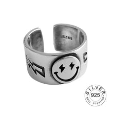 Load image into Gallery viewer, Hot Sale Happy Smiley Face Lightning Stamp Tibetan Ring Big Large Retro Vintage Golden Gothic Women Jewelry Rings
