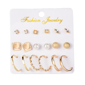 Hot Sale Fashion Bohemian Earrings Set For Women New Trendy Flower Round Geometric Metal Stud Earring 2020 Trend Female Jewelry