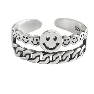 Vintage Smiling Face Finger Rings for Women Girl Punk Hip Hop Opening Adjustable Ring Weaving Rings Statement Jewelry Gift