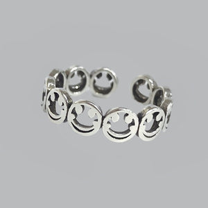 Vintage Smiling Face Finger Rings for Women Girl Punk Hip Hop Opening Adjustable Ring Weaving Rings Statement Jewelry Gift