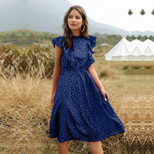 Load image into Gallery viewer, 2021 New Summer Dot Print Dress Women Casual Butterfly Sleeve Ruffles Medium Long Chiffon Dress