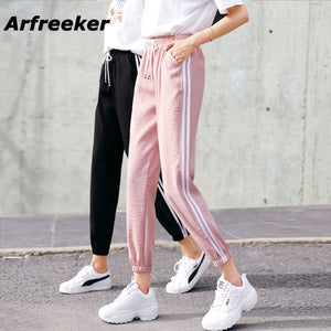 Arfreeker Fashion Casual Sweatpants Pants Side-Stripe Women Loose Elastic Waist Sportswear Women'S Pants New Bottoms 2018