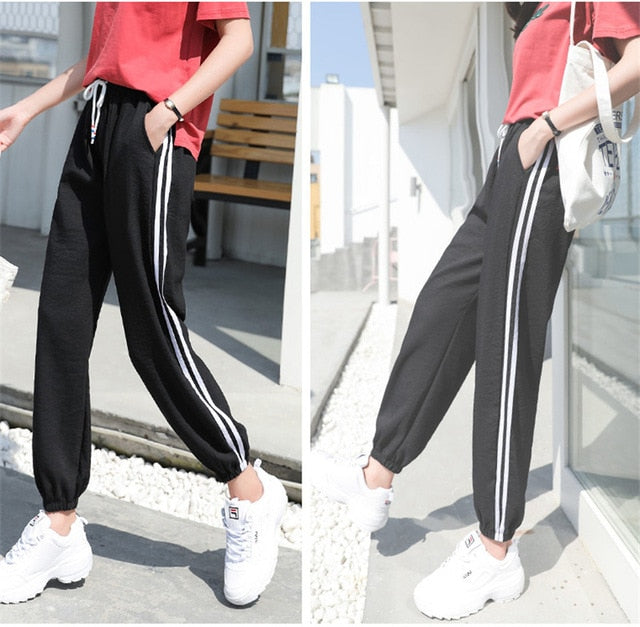 Arfreeker Fashion Casual Sweatpants Pants Side-Stripe Women Loose Elastic Waist Sportswear Women'S Pants New Bottoms 2018