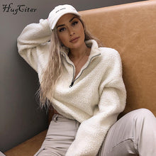Load image into Gallery viewer, Hugcitar long sleeve zipper high neck Faux lambswool crop tops 2018 autumn winter women fashion solid coat jacket
