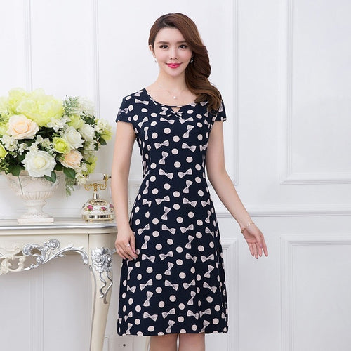 Xl-5xl 2019 Women Print Dresses Long Casual O-neck Cotton Dress Short Sleeves Mid-calf Plus Size Loose Vestidos Clothes