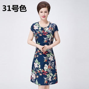 Xl-5xl 2019 Women Print Dresses Long Casual O-neck Cotton Dress Short Sleeves Mid-calf Plus Size Loose Vestidos Clothes
