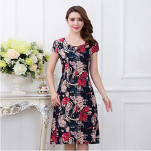 Load image into Gallery viewer, Xl-5xl 2019 Women Print Dresses Long Casual O-neck Cotton Dress Short Sleeves Mid-calf Plus Size Loose Vestidos Clothes