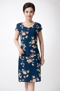Xl-5xl 2019 Women Print Dresses Long Casual O-neck Cotton Dress Short Sleeves Mid-calf Plus Size Loose Vestidos Clothes