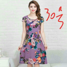 Load image into Gallery viewer, Xl-5xl 2019 Women Print Dresses Long Casual O-neck Cotton Dress Short Sleeves Mid-calf Plus Size Loose Vestidos Clothes